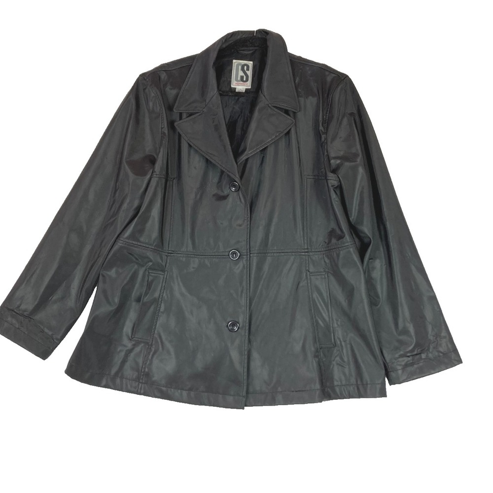 CS Signature Women's Microfiber Lined Rain Jacket Black Button‎ Up Coat Size XL